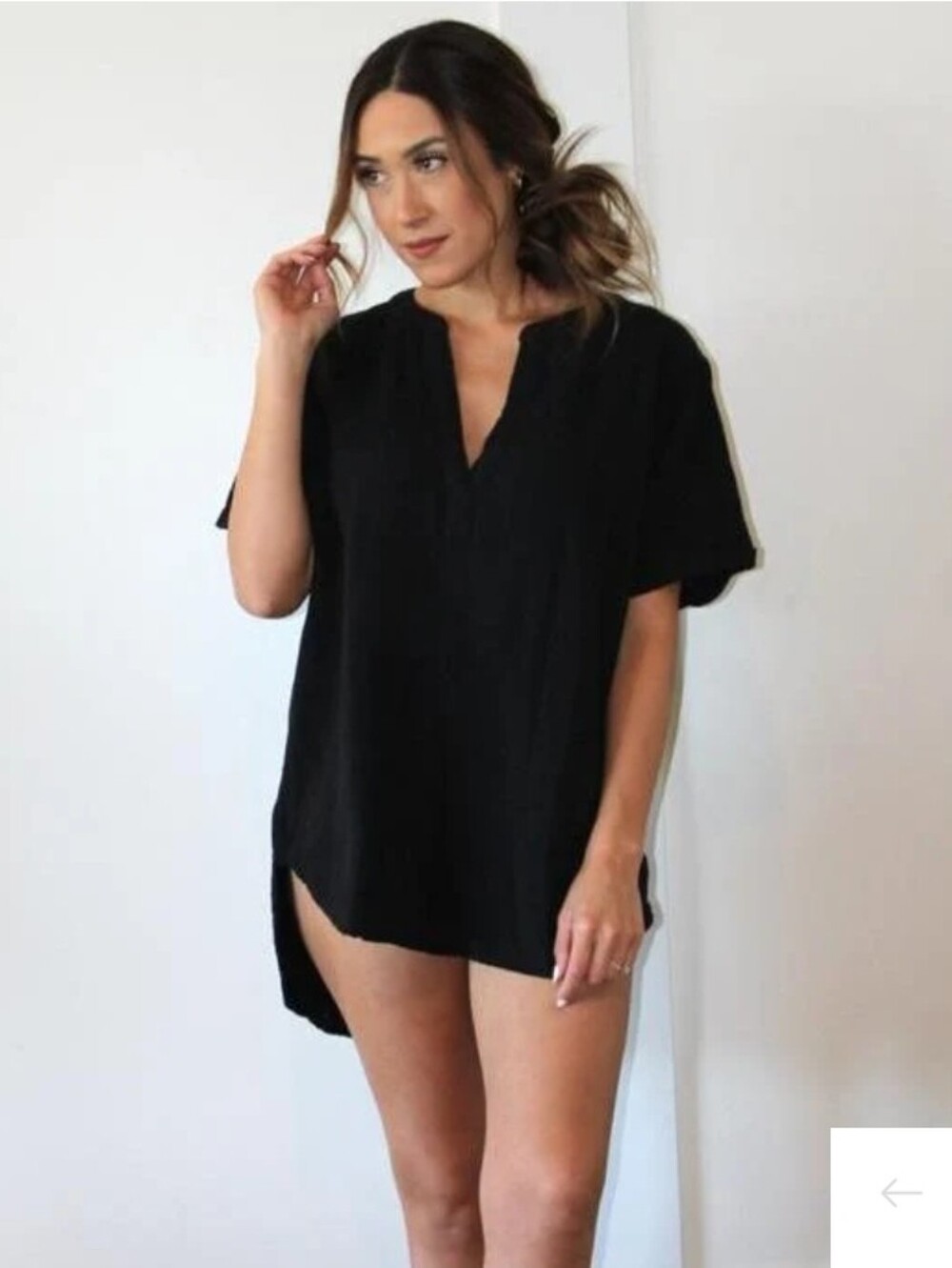 Muslin Comfort XL Black V Neck Top 100% Cotton